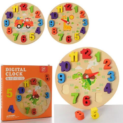 Rubber Wood 12 Numbers Blocks Digital Learning Clock for Kids