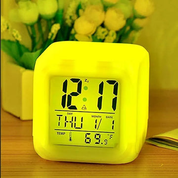 Multi Functional Dice Shape LED Color Changing Digital Table Clock with Time Date Temperature Display White