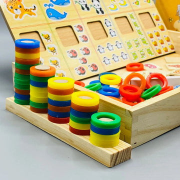 Multifunctional Wooden Donut Math Learning Box Montessori Counting Toy