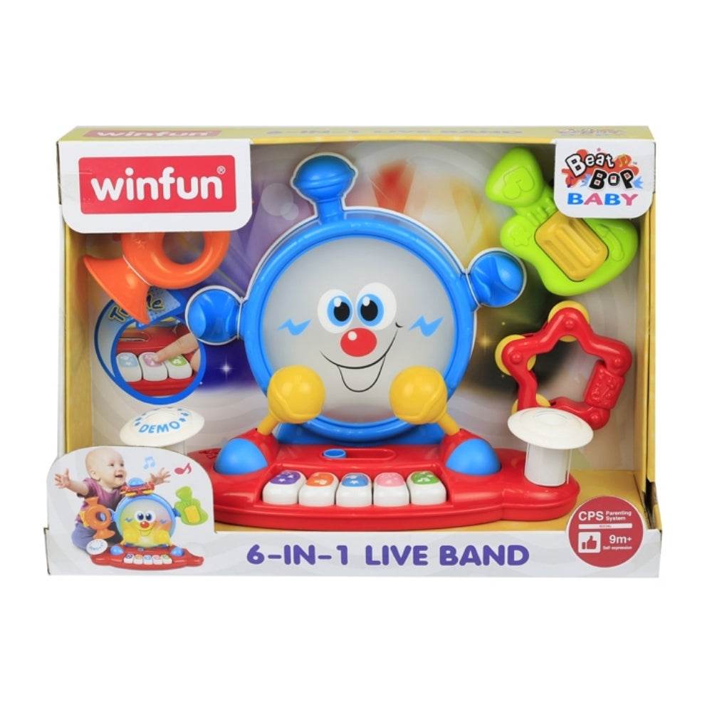 6 in 1 Live Band Kids Fun Play Toy Tambourine Trumpet Guitar with Songs & Sound Effects - Al-Raheem Imports