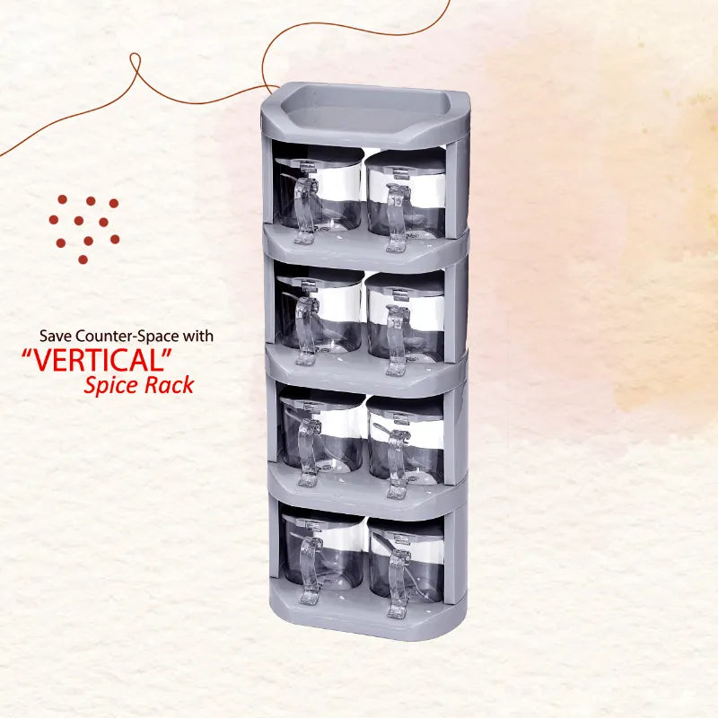 Pretty Neat 5 Tier Vertical Style Spice Rack 8 Piece Set with Airtight Jars