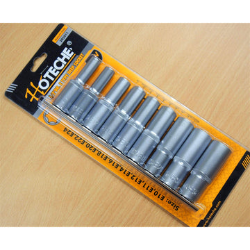 Hoteche 9PC Deep E-Torx Star Female Bit Socket Set 1/2" Drive E10-E24 Chrome