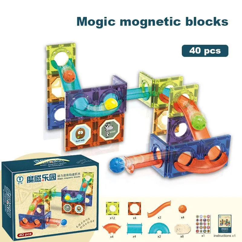40 Pieces Magnetic Building Blocks Ball Track Marble Run STEM Educational Toy Set for Kids DIY Assembly Construction Blocks Multicolor ABS Plastic