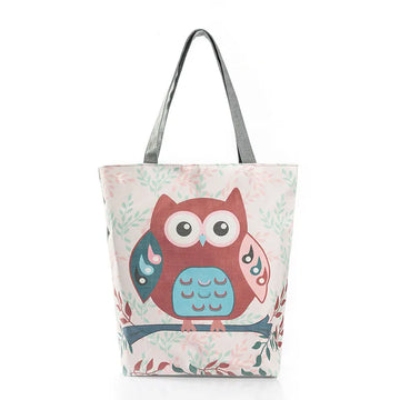 Owl and Flower Patterned Canvas Tote Bag with Zipper Closure and Organized Interior Compartments for Women and Nature Lovers