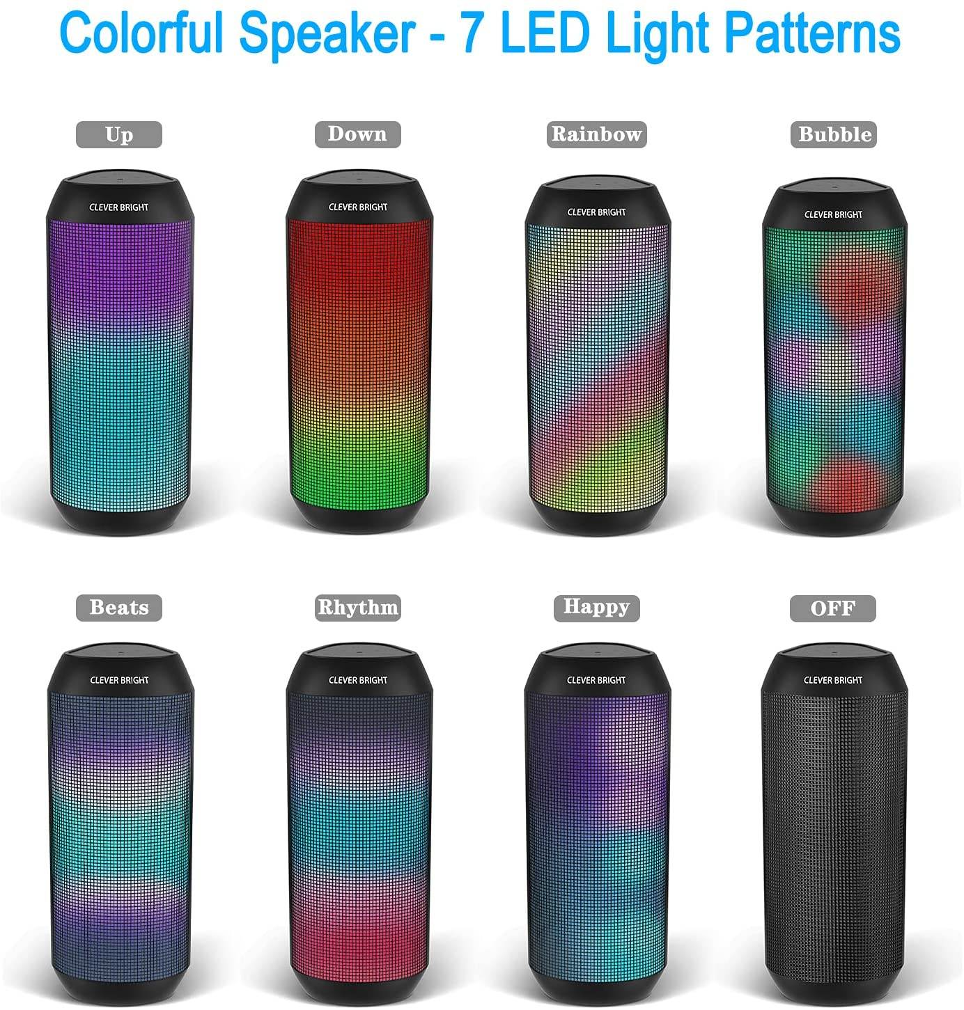 Clever Bright Portable Wireless Bluetooth Speakers with 7 LED Lights V5.0 Hi-Fi Bass Powerful Sound and Built-In Microphone - Al-Raheem Imports