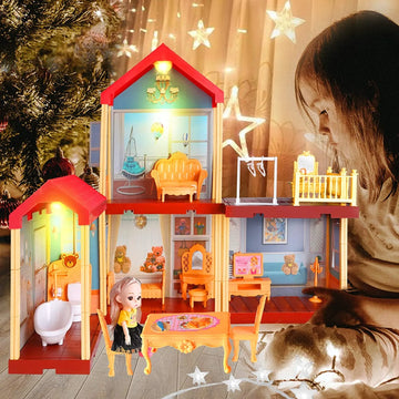 Princess Doll Dream House Building Toys with LED Lights and Furniture Accessories for Girls 3+ Years Educational Pretend Play Set