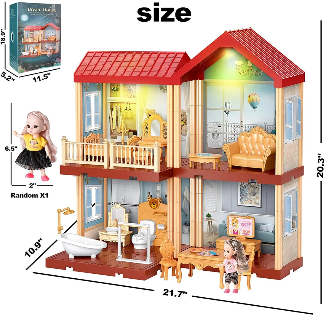 Princess Doll Dream House Building Toys with LED Lights and Furniture Accessories for Girls 3+ Years Educational Pretend Play Set
