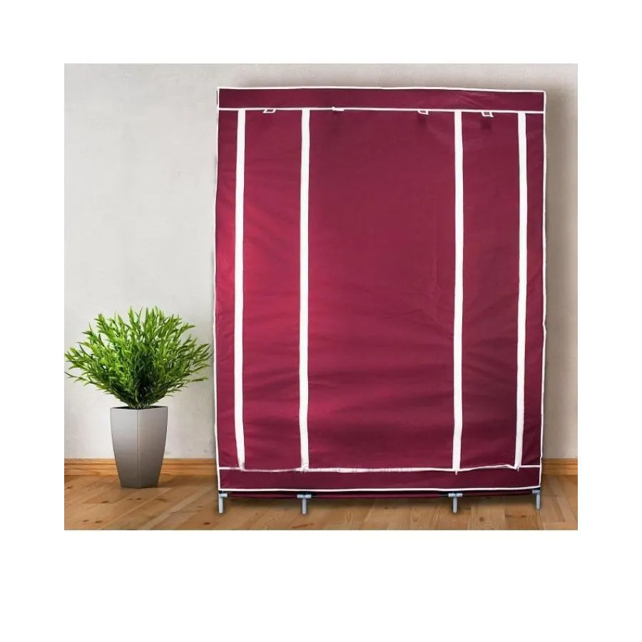 HCX 68130 Portable Fabric Wardrobe 135x42x174 cm 3-section Storage with Roller Shutters