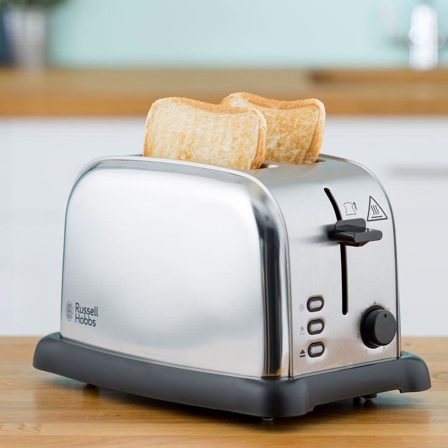 Russell Hobbs Wide Slot 2-Slice Toaster Stainless Steel with Variable Browning and Frozen Bread Function 720-850W