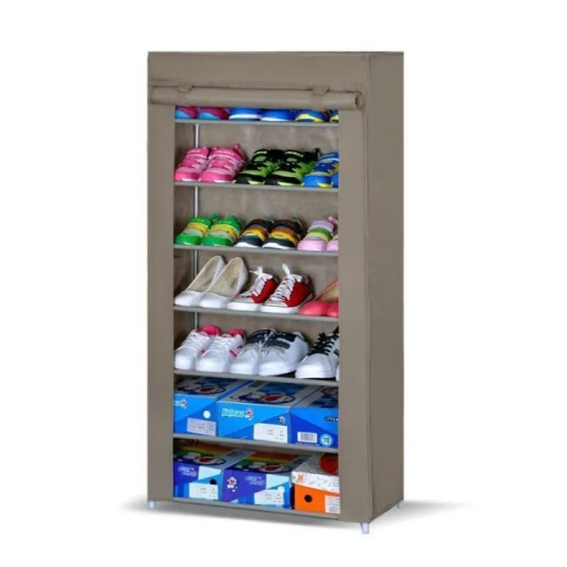 6315 Portable 7-Shelf Shoe Rack Wardrobe 60x30x150 cm Foldable Fabric Metal Frame Organizer