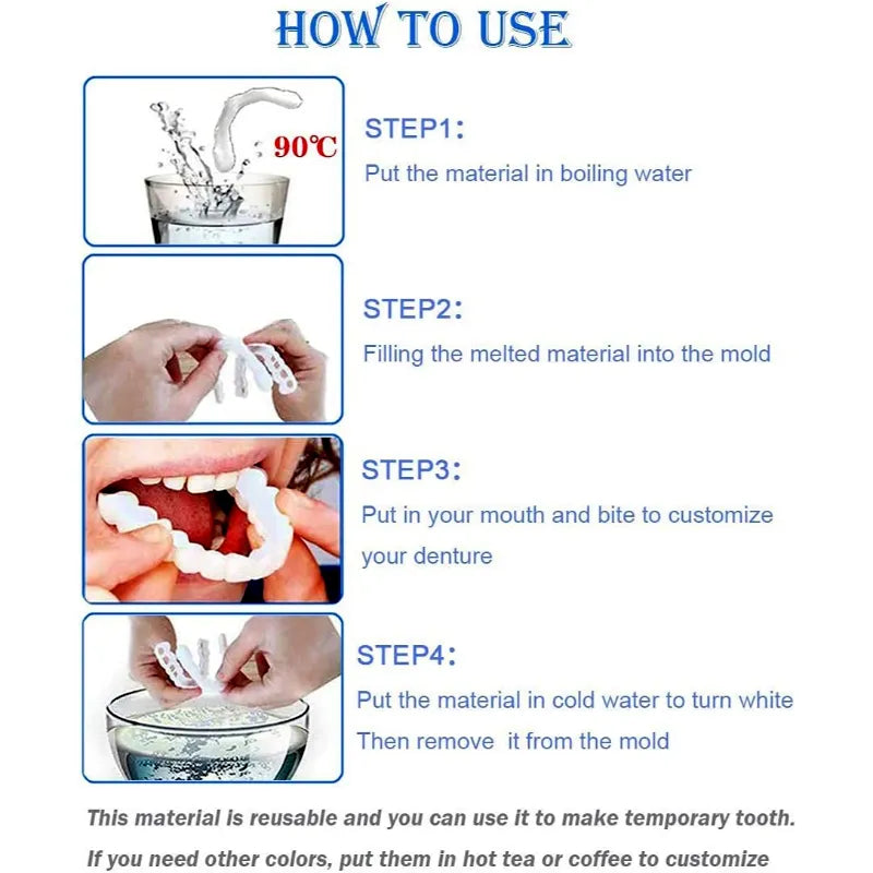 Snap On Smile Custom Fit Perfect Smile Veneers White Instant Fake Tooth Cover in 3 Easy Steps