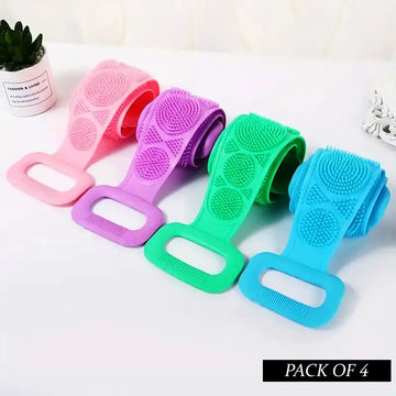 Pack of 4 Silicone Back Scrubber Soft Loofah Bath Towel Massage Belt Random Color Full Coverage Shower Brush