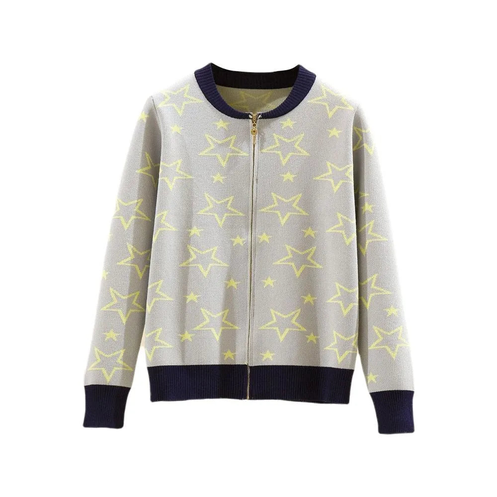 Women's Pentagram Print Casual Jacket with Zipper