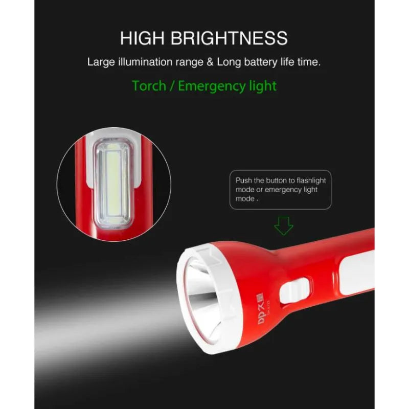 DP-9123 800mAh Rechargeable LED Torch with Built-In Emergency Light Dual Mode Flashlight