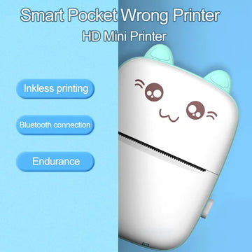 Mini Portable Pocket Size 57mm Wireless Bluetooth Cute Cat Shape Thermal Printer with 200 DPI Inkless Printing