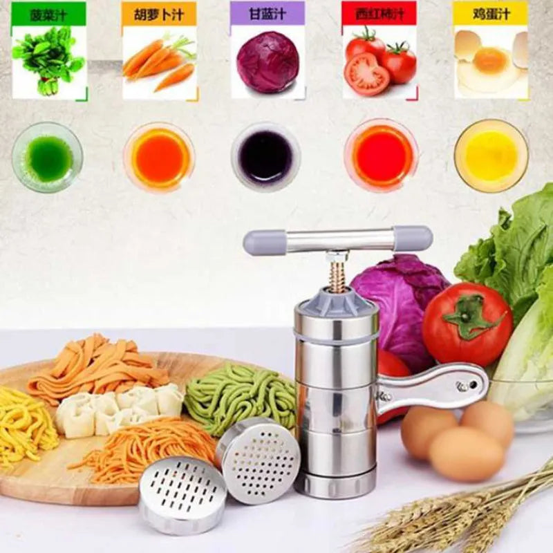 Mini Portable Manual Stainless Steel Pasta Maker Machine with 3 Press Molds