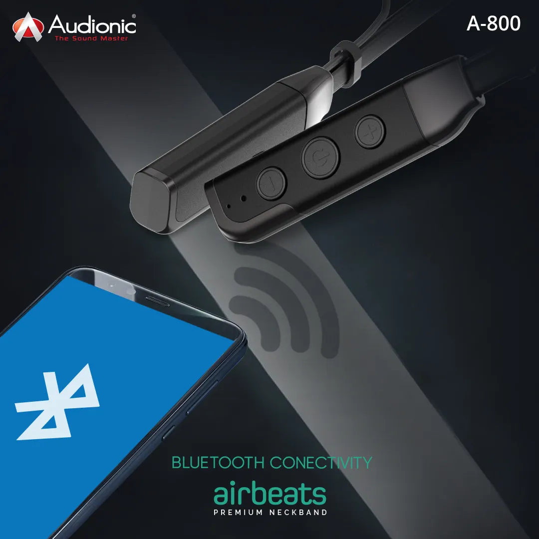 Audionic Air Beats A-800 Wireless Neckband Black with Extra Bass and High-Quality Sound