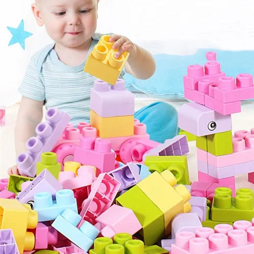 40-Piece Baby Soft Rubber Building Blocks Large Particle Bricks Teether Safe DIY Stacking Toy