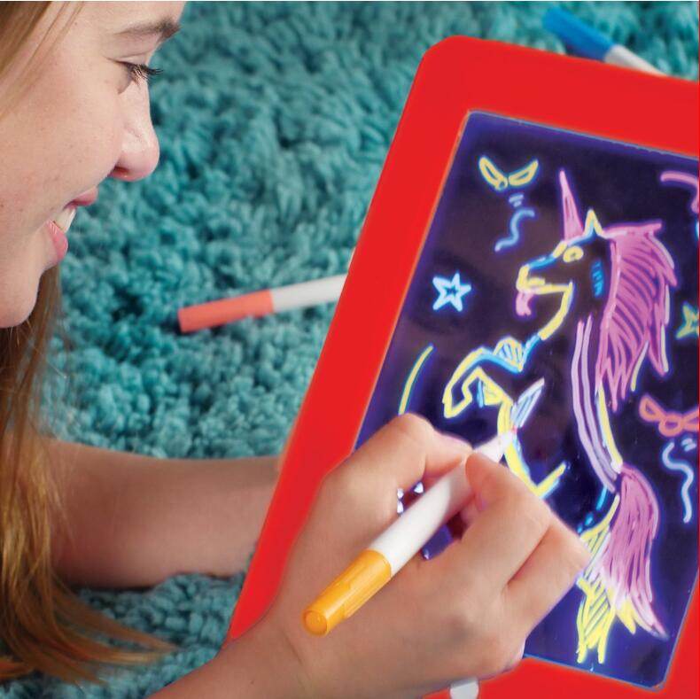 Kids 3D LED Magic Drawing Pad Light Up Tracing Board with Pen & Brush for Creative Fun - Al-Raheem Imports