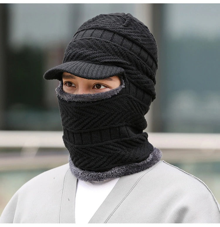 Warm Velvet Thickened Wool Balaclava Beanie with Visor Full Face Cover Neck Warmer Unisex Winter Hat for Men Women