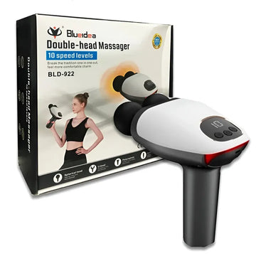 BLD 922 Compact and Quiet Double Head Portable Massager With 10 Speed Levels and 8 Interchangeable Massage Heads