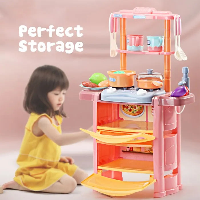 Dream Kitchen Set 55cm Height with 20 Accessories Mini Stove Pretend Play with Sounds and Lights for Kids 3+