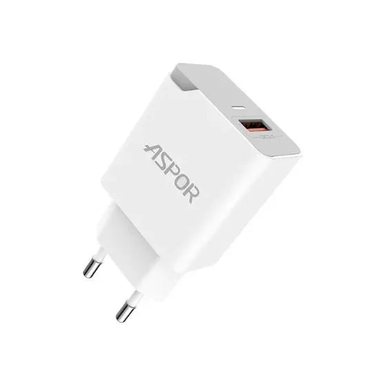 Aspor A822 PD+QC3.0 18W Fast Charger with Micro USB Cable White