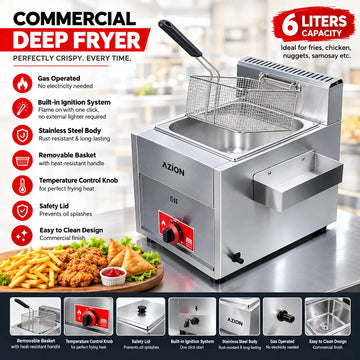 Imported 6 Liter Gas Deep Fryer Built-in Ignition Commercial Stainless Steel Heavy Duty