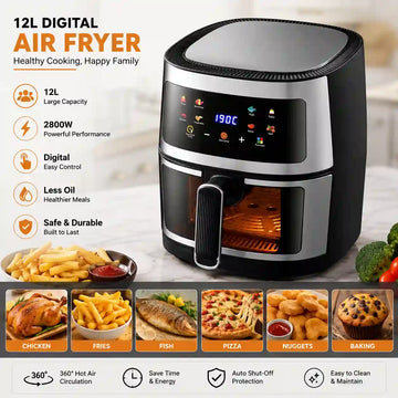Silver Crest 12L Digital Air Fryer in 2800W powerful motor large family size oil free healthy cooking