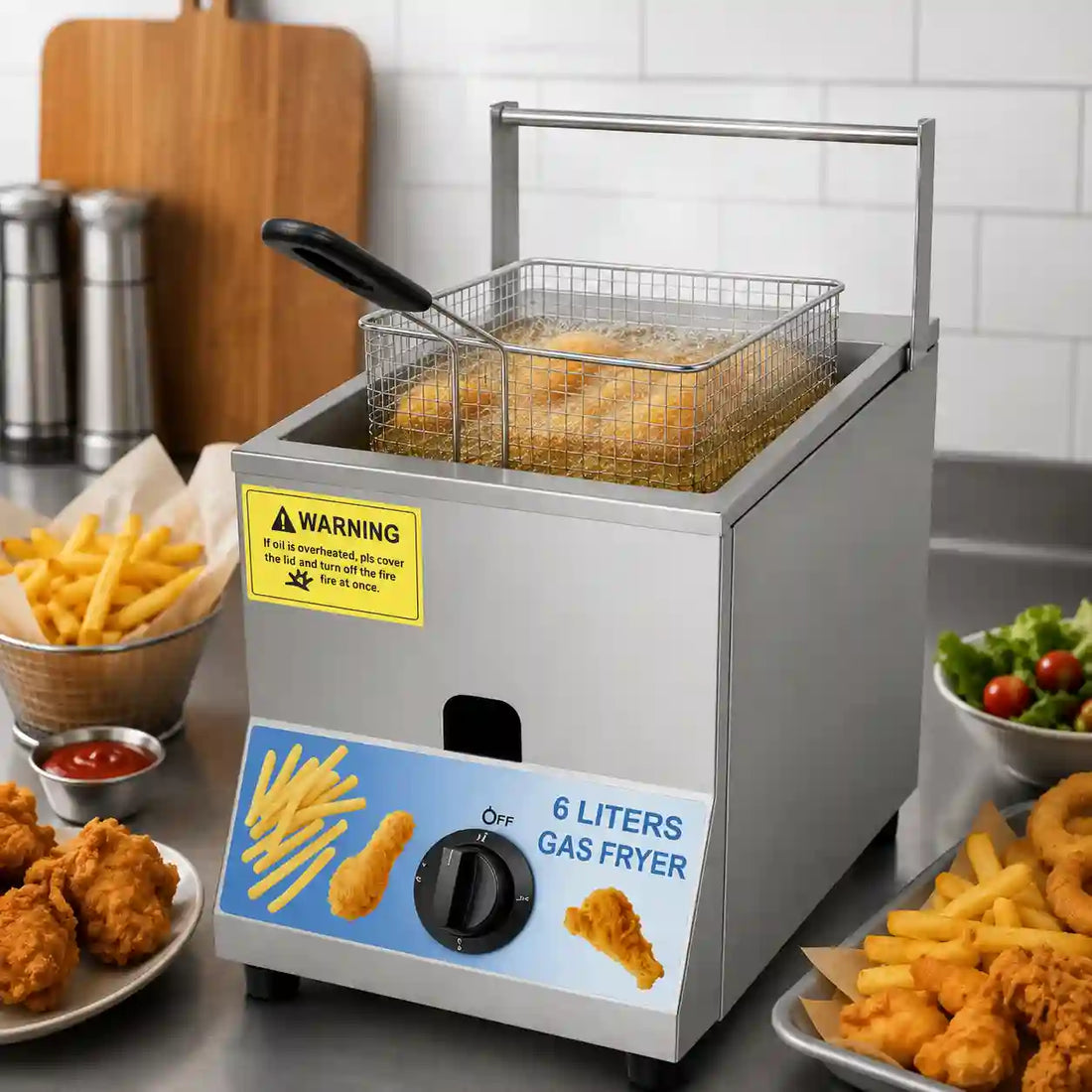 Imported 6 Liter Gas Deep Fryer Built-in Ignition Commercial Stainless Steel