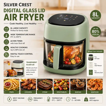 Silver Crest Multi-Functional Digital Glass Lid 8L capacity Air Fryer