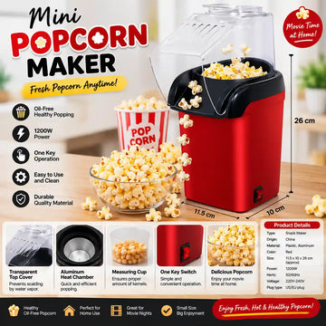 1200W Oil Free Popcorn Maker Machine with Measuring Cup
