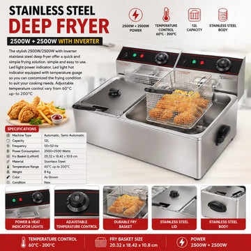 Imported Double Electric 12L Deep Fryer Stainless Steel French Fries Electric Frying Machine.