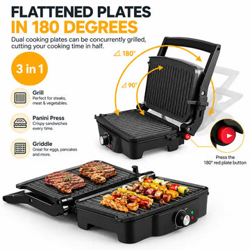 Electric Commercial Panini Press Grill Sandwich Maker Non-Stick Coated Plates