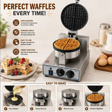 Commercial Single-Head Waffle Cone Maker | Electric Ice Cream Cone Machine | Heavy-Duty Stainless Steel