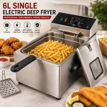 Single Tank 6L Commercial Electric Deep Fryer Stainless Steel 2500W French Fries Machine