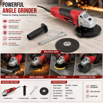 500W 5A Mini Electric Angle Grinder with 2 Cutting Discs Side Handle and Safety Guard