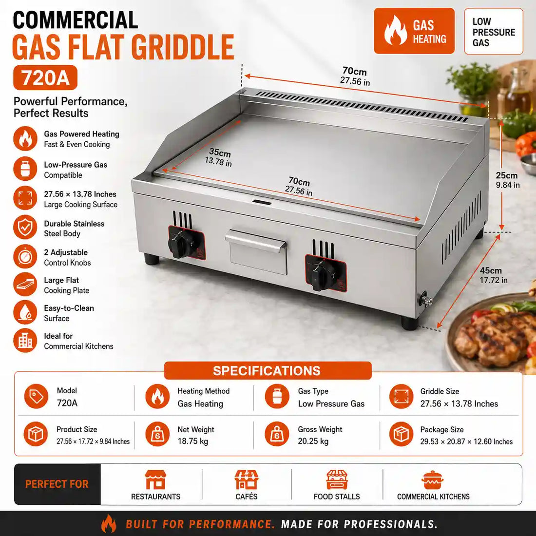 Commercial Gas Flat Hotplate Griddle | 27.56×13.78 Inches Stainless Steel Hotplate