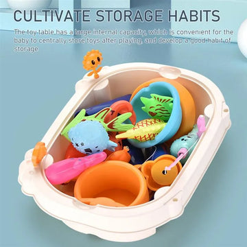 Magnetic Double Fishing Table Water Play Set Parent-Child Interactive Bath Toy with Rotating Fish
