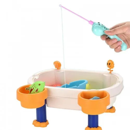 Magnetic Double Fishing Table Water Play Set Parent-Child Interactive Bath Toy with Rotating Fish