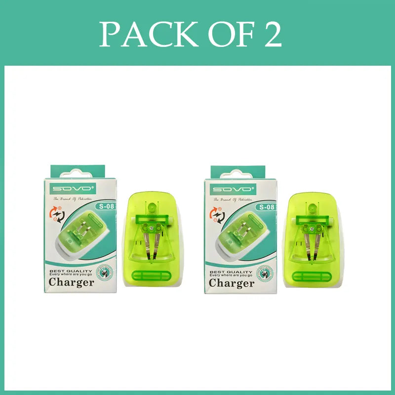 Pack of 2 SOVO S08 Universal Battery Charger with LED Indicator for Li ion 3.7V Batteries 200 to 3000mAh Fast Safe Charging