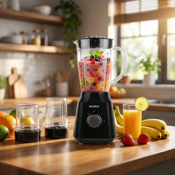 The Deuron GL 119 Power Blender with Dry and Wet Mill is a compact and efficient kitchen appliance designed for everyday blending and grinding needs. This power blender is equipped with a heavy duty motor and built in overheat protection, ensuring safe and reliable performance during continuous use.

Featuring an unbreakable polycarbonate jar, this blender is ideal for preparing smoothies, sauces, shakes, and other liquid mixtures without the risk of cracking or damage. The strong stainless steel blade deli