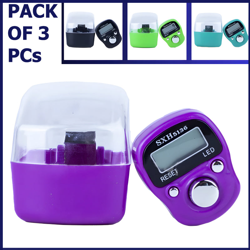 Pack of 3 SXH 5136 LED Display Digital Tasbih Mini Finger Counters with LCD Reset Function and Durable ABS Material for Meditation and Fitness