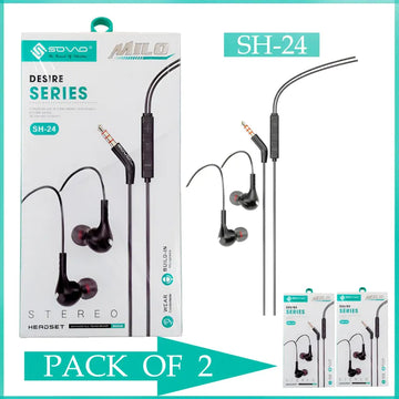 Pack of 2 SOVO SH24 MILO Stereo Handsfree with Microphone HiFi Sound Comfort Fit In Ear Wired Earphones