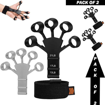 Pack of 2 High Quality Silicone Finger Trainer and Hand Strengthener with Adjustable Resistance Levels for Grip Strength Muscle Recovery and Musical Performance