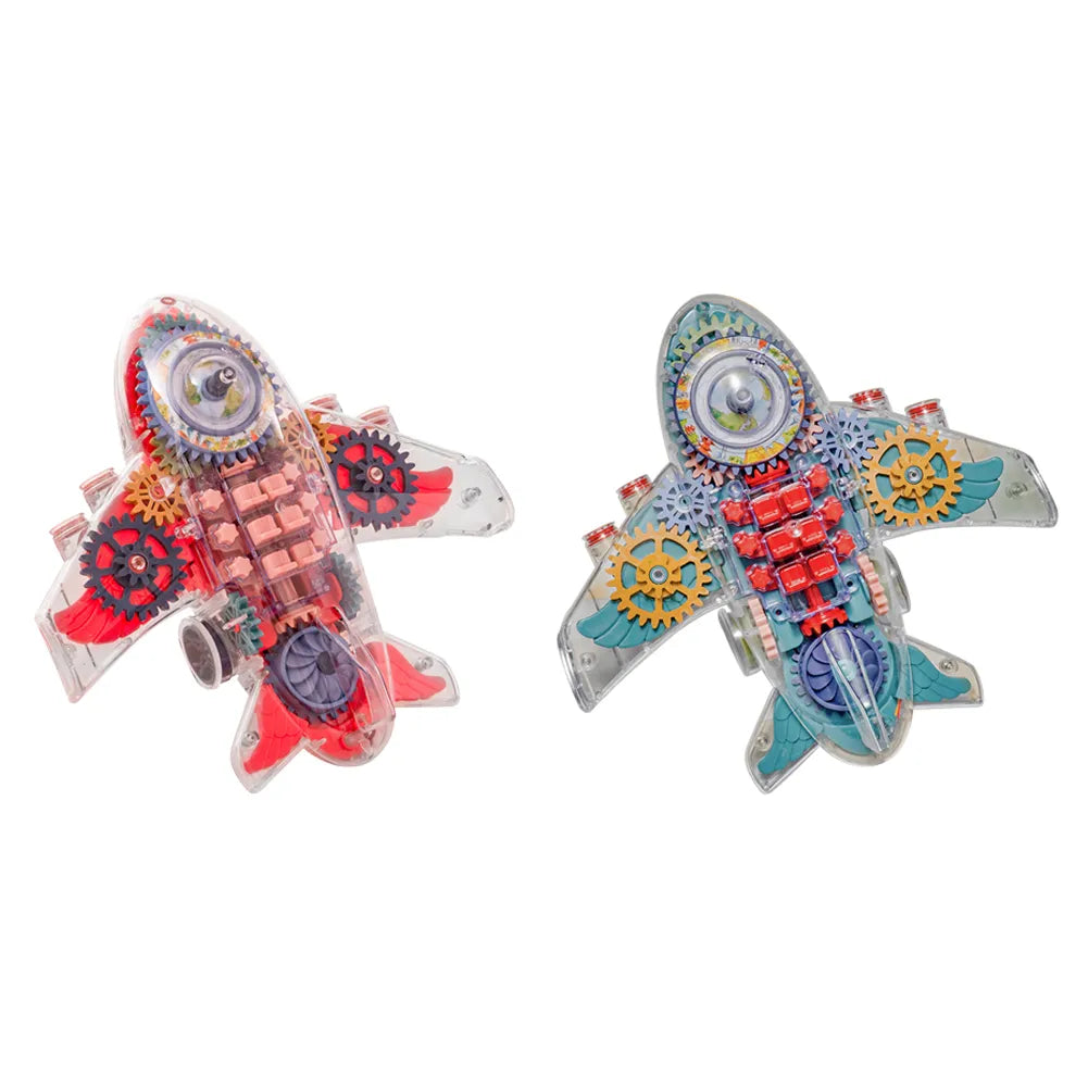 Electric Transparent Gear Airplane Toy with Music and Flashing Lights