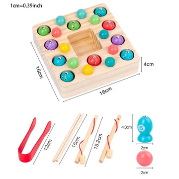 Montessori Fishing Game Toddler Busy Board with Magnetic Rods Color Balls and Chopsticks