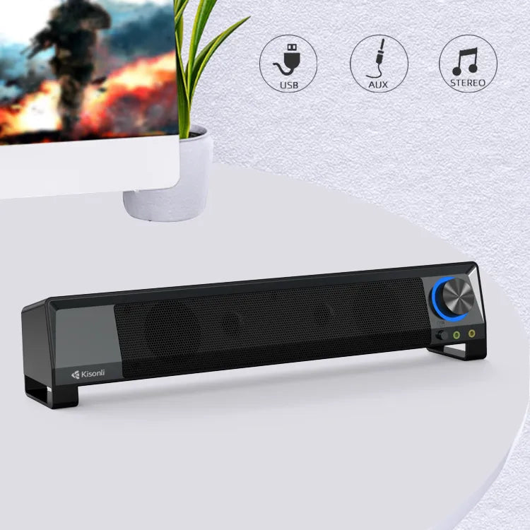 Kisonli X2 Oblong Multimedia USB 2.0 Speaker with Blue Light Black