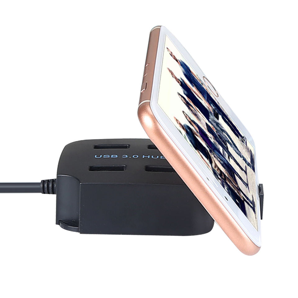 Lightweight USB 3.0 4-Port Hub with Mobile Phone Holder