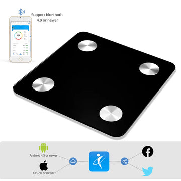 Bluetooth Smart Digital Body Weight Scale 180kg Tempered Glass LCD Display BMI Fat Muscle Water Analyzer OKOK App